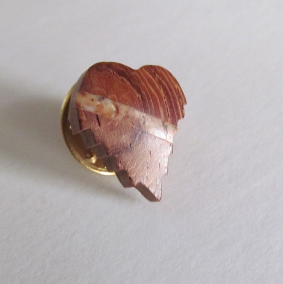 Wood Heart brooch Pin Inlaid Wood Broken Heart Sha