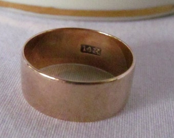 Victorian Solid 14K Rose Gold Cigar Band Ring  Wide Wedding Band 14 K sz 7.75 Victorian Cigar Band Ring Rose Gold Rings Rose gold jewelry