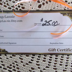 25 DOLLAR GIFT CERTIFICATE ReVintageLannieJewls We Accept Etsy Gift Cards 25.00 Dollar Gift Certificate Shop that Sells Gift Certificates