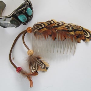 Navajo Real Feather Hair Barrettes VTG Hair Accessories Tribal Head Piece Hair Piece Indian Pow Wow Jewelry Real Bird Feathers Southwestern