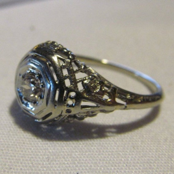 sz 5.5 Lovely Edwardian Diamond Ring White Gold E… - image 1