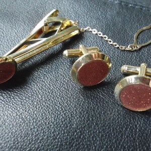HE DESERVES THIS 24K gold Mens Cufflink and Tie Bar set Gold Cufflinks Gold Tie Clip Sand Stone Jewelry Mens Gift Idea Groom Father of Bride