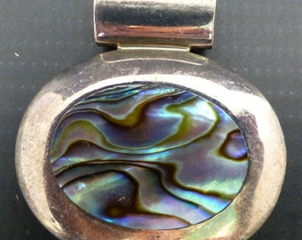 Large Ocean Waves Bohemian Abalone Sterling Silver Necklace Pendant Modernist Pendants Abalone shell Pendant Sterling slider Pendants Boho