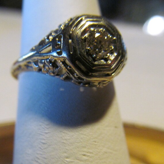 sz 5.5 Lovely Edwardian Diamond Ring White Gold E… - image 3