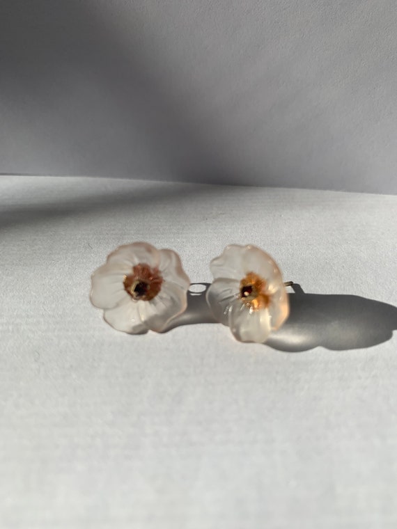 Lucite Flower garnet Earrings Bling Wedding Earri… - image 7
