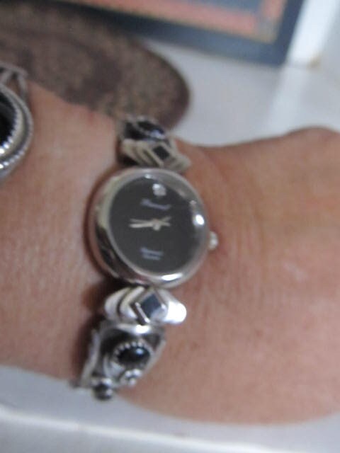 Diamond Quartz JB Navajo Sterling silver watch Womens Black Onyx Watch Bracelet Navajo Black Onyx Silver Ladies Watch Bracelet Cuff 46157 main image 3