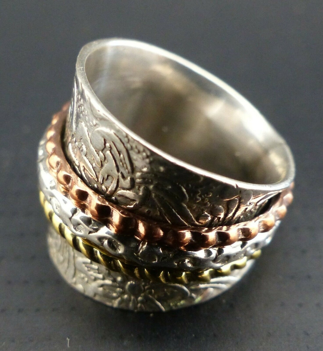 Tri Color Wide Sterling Spinner Ring Sz 5 1/4 Sterling Silver Rings Sz ...