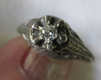 Antique Wedding Ring Art Deco Diamond Ring Filigree Sterling Silver Natural Diamond Ring  Victorian Wedding Ring Engagement Ring Edwardian