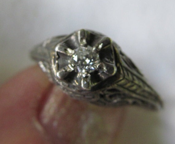 Antique Wedding Ring Art Deco Diamond Ring Filigr… - image 1