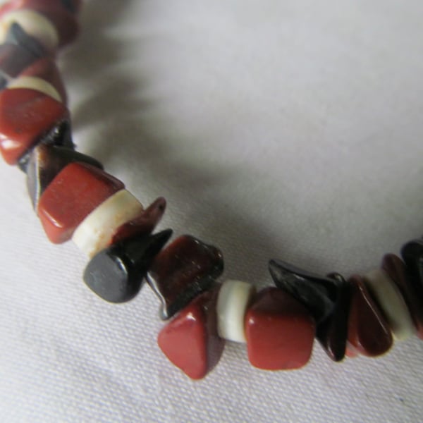 Red Jasper Black Onyx Large Bracelet Anklet 8 1/2"  Beach Jewelry Shell Beads Gemstone Anklet Womens anklet Mens Bracelet Womens Bracelets