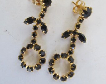 Fashion Earrings Pierced dangle Earrings Boho Black Stone Earrings Gold Tone Dangles Blaqck Gold Earrings