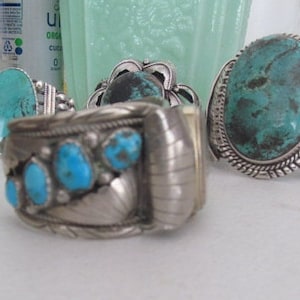 Quality Navajo Turquoise Cuff Watch Bracelet Sterling Silver Southwestern Watch Band Wrist Watch signed HD Turquoise and Coral