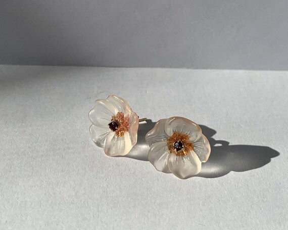 Lucite Flower garnet Earrings Bling Wedding Earri… - image 3