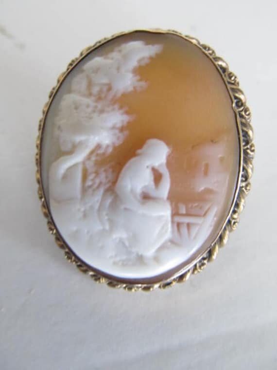 Sterling & Gold Cameo Carved Shell Cameo Necklace 
