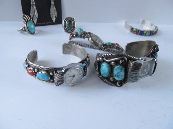 Diamond Quartz JB Navajo Sterling silver watch Womens Black Onyx Watch Bracelet Navajo Black Onyx Silver Ladies Watch Bracelet Cuff 46157 main image 2