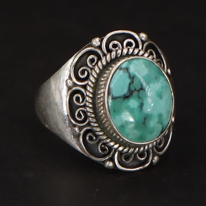 Beautiful Stone Turquoise ring sz 7 1/4 VTG Sterling Silver Southwestern Braided Turquoise Stone Ring Size 7.25 - 8.5g