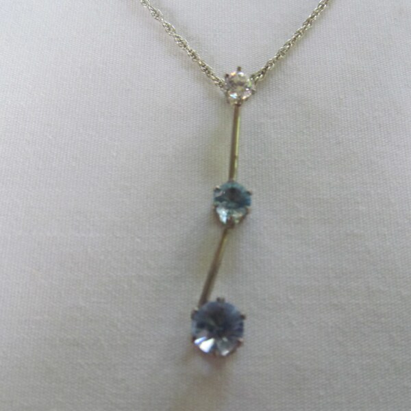 Beautiful Claire Y Necklace Water Droplets Aquamarine and Diamond Silver Necklace Teen Girl Jewelry