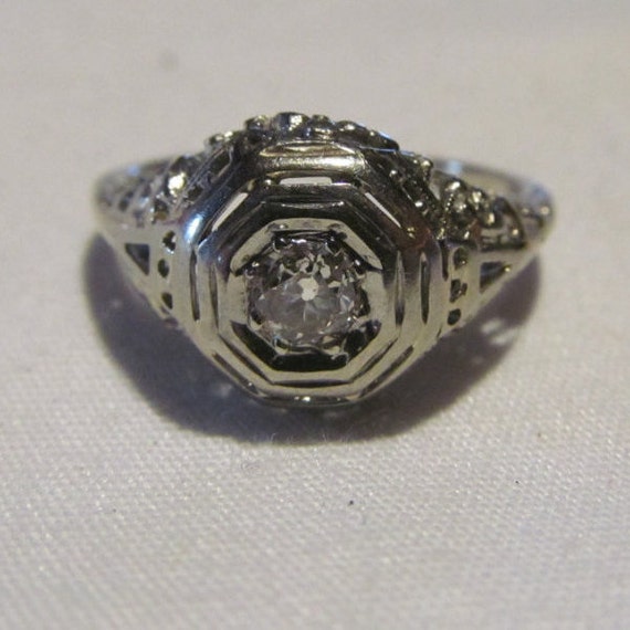 sz 5.5 Lovely Edwardian Diamond Ring White Gold E… - image 2