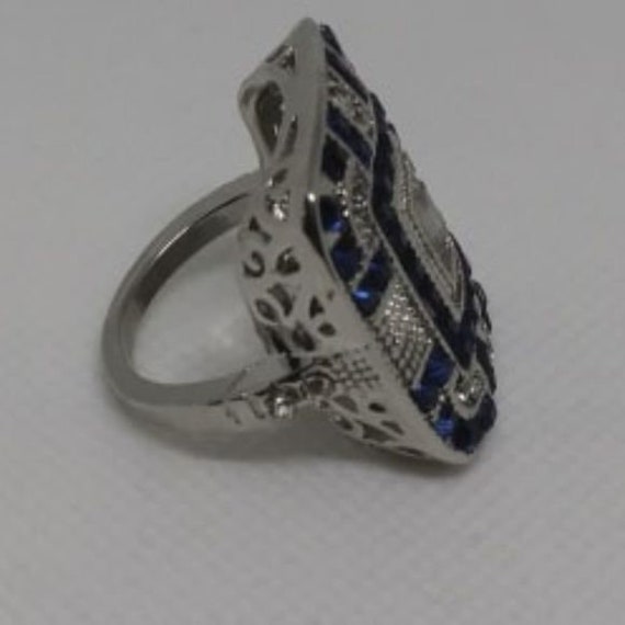 Stunning Art Deco Blue Sapphire Diamonds Edwardia… - image 4