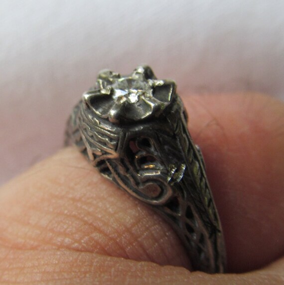 Antique Wedding Ring Art Deco Diamond Ring Filigr… - image 3