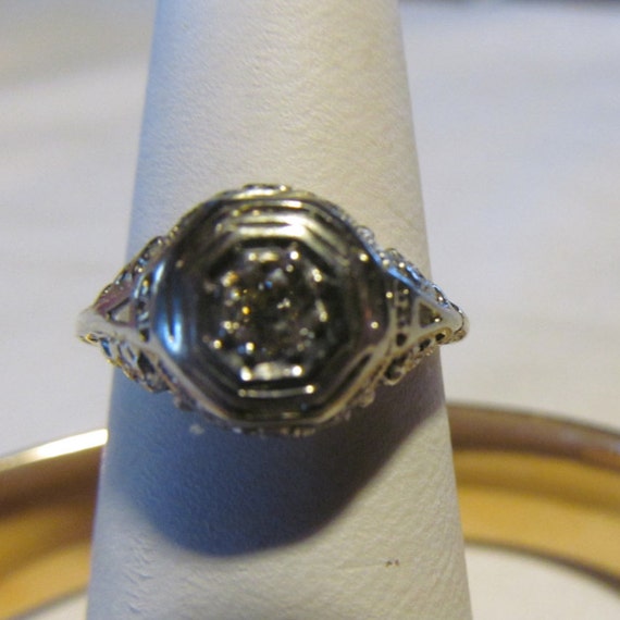 sz 5.5 Lovely Edwardian Diamond Ring White Gold E… - image 4