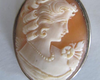 Sterling Silver Cameo Pendant Carved Shell Cameo Necklace Pendant Brooch Silver Cameo Brooch Sterling Cameo Pendant Brooch Combination