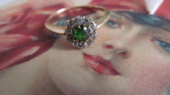 Dainty Emerald Diamond Ring Art Deco Ring Gold Em