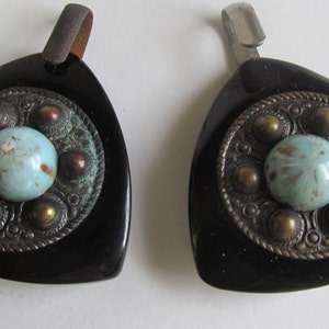 Antique Victorian Cloak Clasp Victorian Turquoise On Black Bakelite Buckle  Bakelite Mourning Jewelry Fur Clip Victorian Cape Clasp Hooks