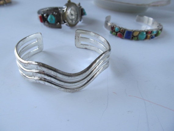 Wave Sterling Silver Cuff Bracelet Modernist Ster… - image 1