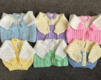 Hand Knitted Baby Cardigan - 16" (0-6 Months) - Various Colours - DK Baby Wool