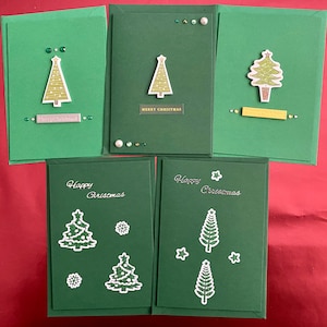 Set of 5 handmade Christmas cards - 4 x 6 inches - Christmas cards - Christmas trees
