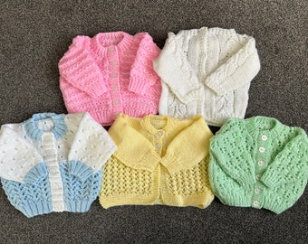 Hand Knitted Baby Cardigan - 16" (0-6 Months) - Various Colours - DK Baby Wool
