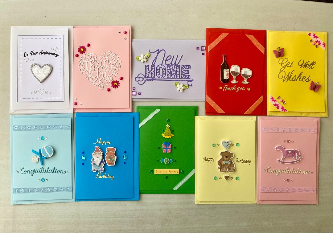 Set of 10 Mixed Handmade Greetings Cards Birthday New Baby Etsy