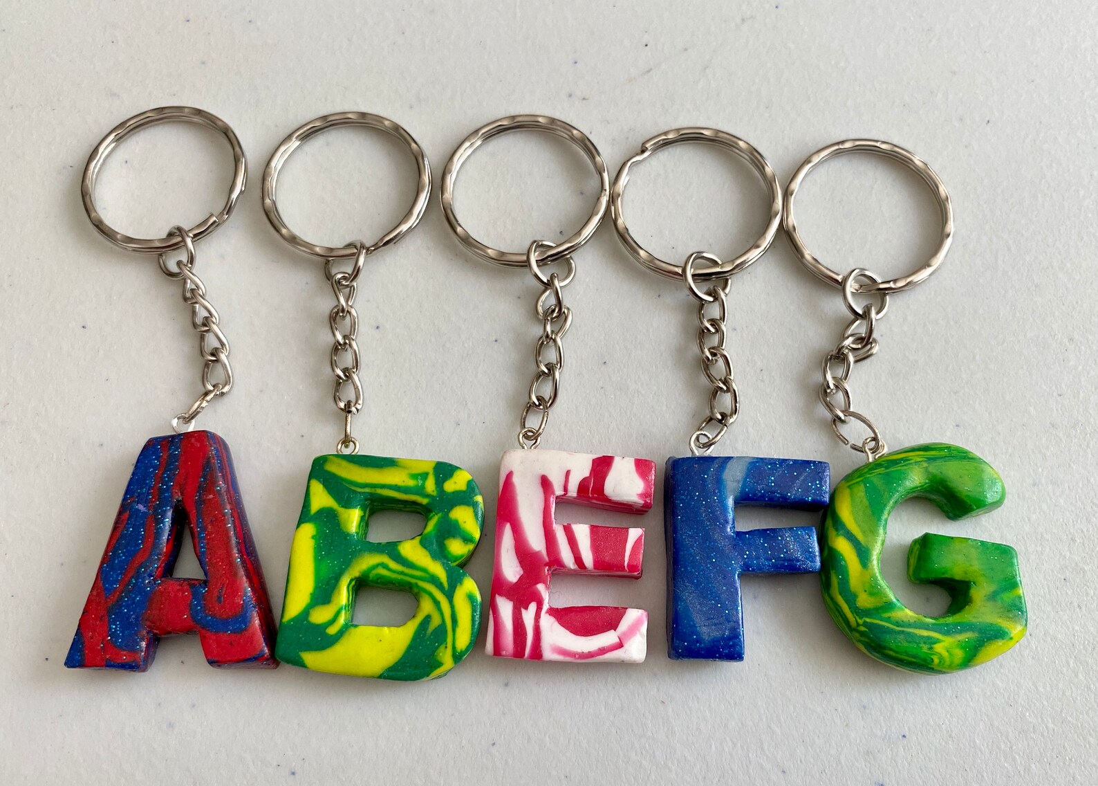 Handmade Polymer Clay Letter Keyring Keychain A B E F Etsy