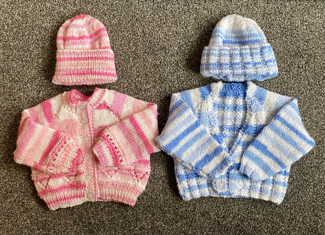 Hand Knitted Baby Cardigan and Hat Set 16 06 Months Etsy UK