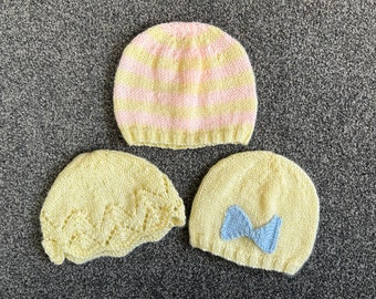 Hand Knitted Baby Hat - 0-6 Months - Various Colours - DK Baby Wool