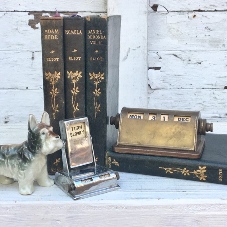 Perpetual Desk Calendar Set Of 2 Brass Chrome Flip It Or Etsy