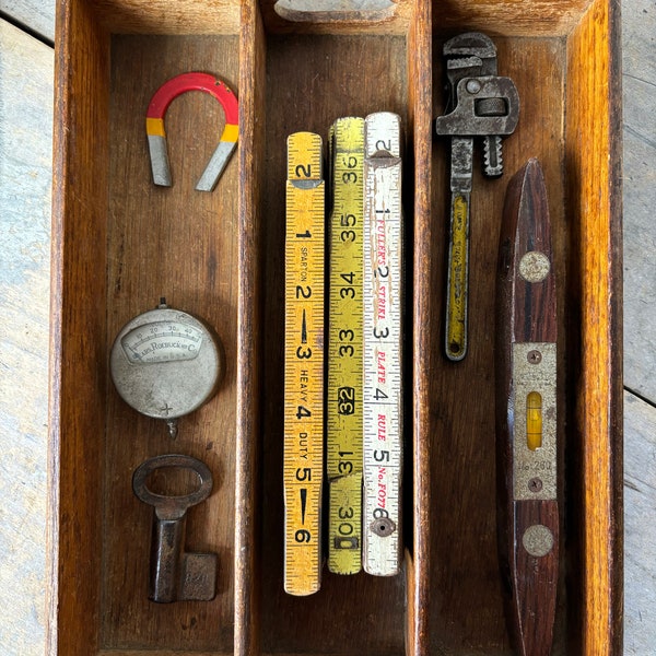 Wood box Cutlery Caddy Utensil Tray Office Artist Supply Divided Drawer Farmhouse Kitchen Storage