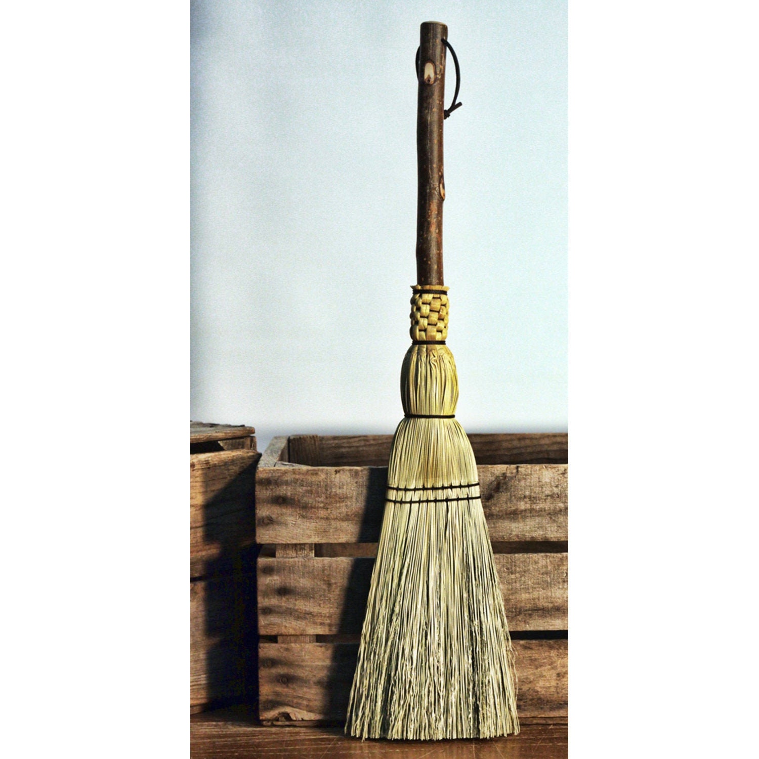 Pioneer Fireplace Hearth Broom Natural Handle Besom Flat Sewn Hand