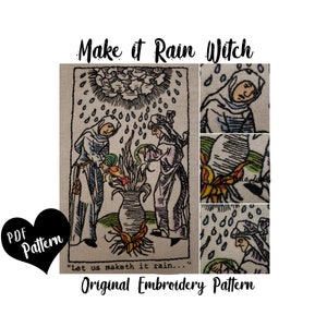 Make It Rain Witch Tutorial Subversive Embroidery Wiccan Medieval Wood Cut Occult Witch Pattern PDF Download