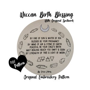 Wiccan Occult Pregnancy and Birth Blessing with Crystals & Moon PDF Embroidery Pattern Download Wicca Occult Witchcraft Talisman