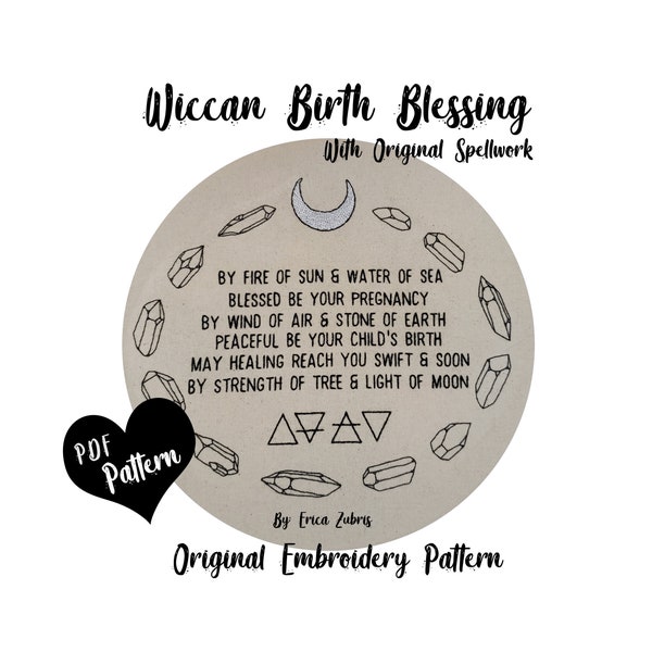 Wiccan Occult Pregnancy and Birth Blessing with Crystals & Moon PDF Embroidery Pattern Download Wicca Occult Witchcraft Talisman