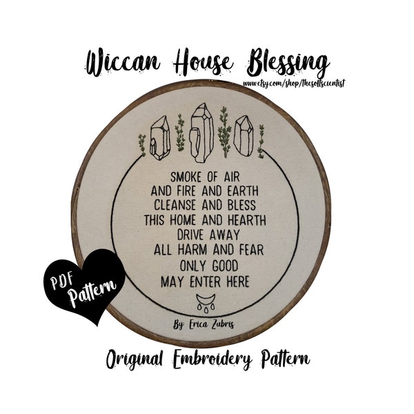 Wiccan Occult House Blessing with Crystals & Sage PDF Embroidery Pattern Download Wicca Occult Witchcraft Talisman