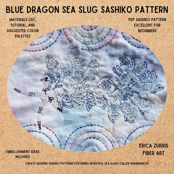 Dragon bleu limace de mer Sashiko nudibranche océan motif de broderie PDF Pteraeolidia ianthina