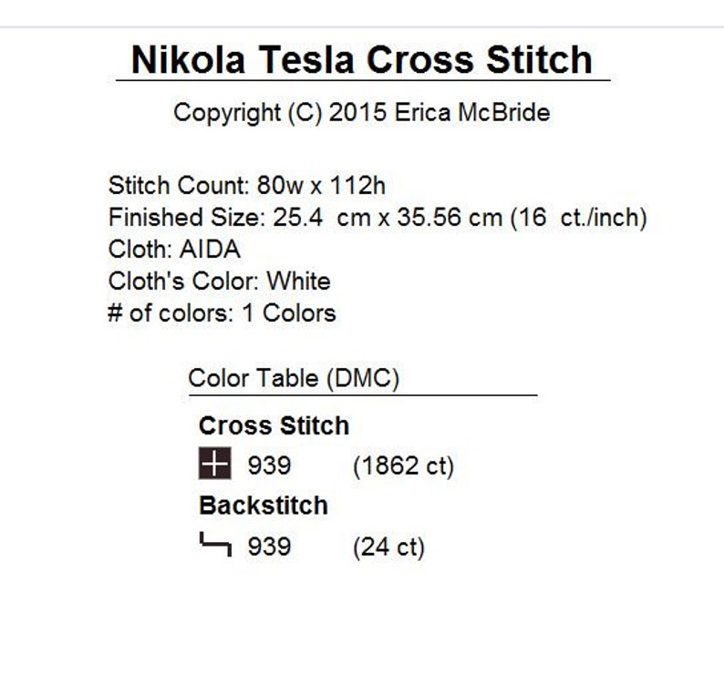 Nikola Tesla Silhouette Cross Stitch 1 Color Easy PDF Pattern image 2