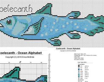 Coelecanth Cross Stitch Pattern PDF Easy - Ocean Alphabet