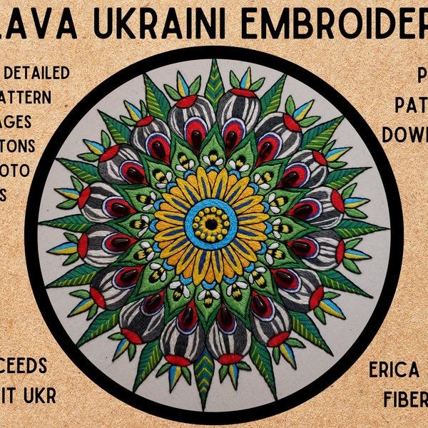 Ukraine Sunflower Seeds Embroidery Pattern Slava Ukraini Folk Art Embroidery Tutorial Erica Zubris PDF Pattern Download