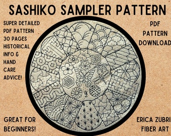 Shashiko Embroidery Japanese Sampler Patterns Stitchalong Erica Zubris PDF Pattern Download