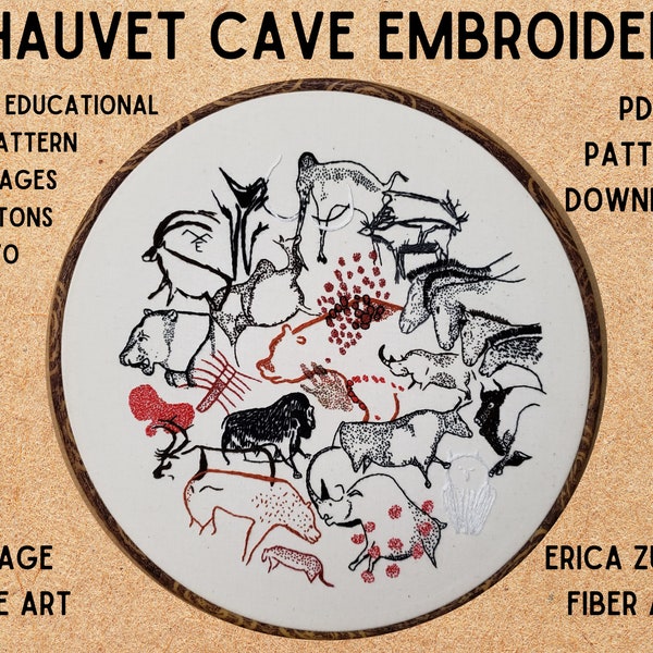 Chauvet Cave Embroidery Cave Painting Neolithic Ice Age Art Embroidery Tutorial Erica Zubris PDF Pattern Download