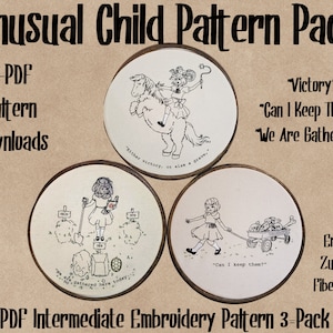 3 Pack Patterns Unusual Child Embroidery PDF Pattern Download Goth Child Skulls
